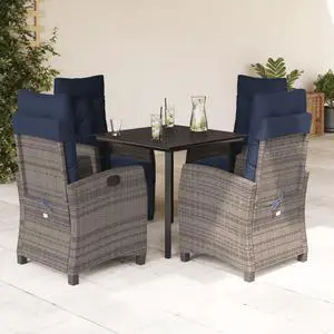 vidaXL Patio Dining Set with Cushions Outdoor Furniture 5 Piece Gray Poly Rattan