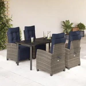 vidaXL Patio Dining Set with Cushions Outdoor Furniture 5 Piece Gray Poly Rattan