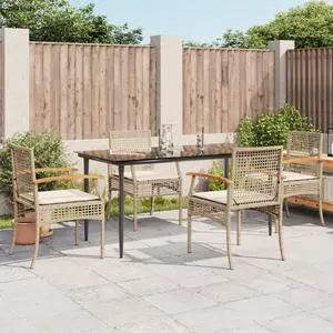 vidaXL Patio Dining Set with Cushions Furniture 5 Piece Beige Poly Rattan