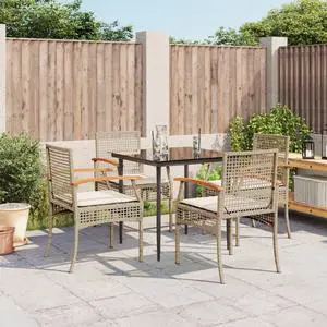 vidaXL Patio Dining Set with Cushions Furniture 5 Piece Beige Poly Rattan