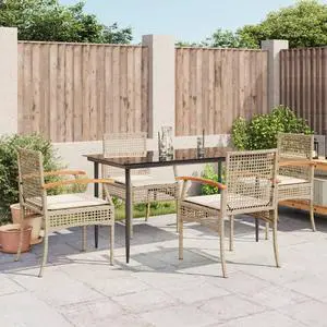 vidaXL Patio Dining Set with Cushions Furniture 5 Piece Beige Poly Rattan