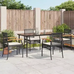 vidaXL Patio Dining Set with Cushions Furniture 5 Piece Black Poly Rattan