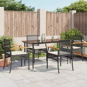 vidaXL Patio Dining Set with Cushions Furniture 5 Piece Black Poly Rattan