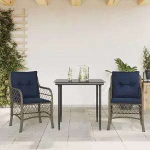 vidaXL Bistro Set with Cushions Outdoor Furniture 3 Piece Gray Poly Rattan