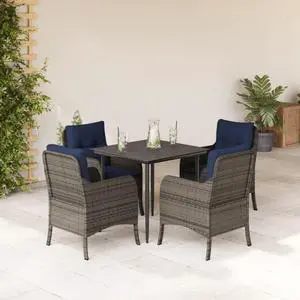 vidaXL Patio Dining Set with Cushions Outdoor Furniture 5 Piece Gray Poly Rattan