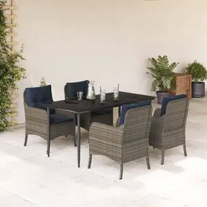 vidaXL Patio Dining Set with Cushions Outdoor Furniture 5 Piece Gray Poly Rattan