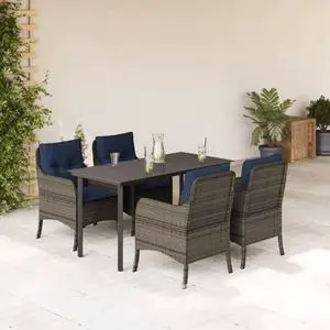 vidaXL Patio Dining Set with Cushions Outdoor Furniture 5 Piece Gray Poly Rattan