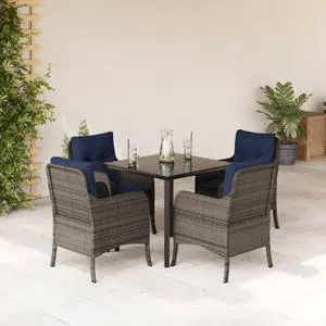 vidaXL Patio Dining Set with Cushions Outdoor Furniture 5 Piece Gray Poly Rattan
