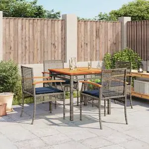 vidaXL Patio Dining Set with Cushions Outdoor Furniture 5 Piece Gray Poly Rattan