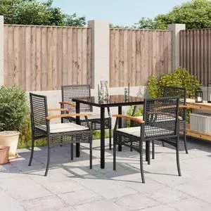 vidaXL Patio Dining Set with Cushions Furniture 5 Piece Black Poly Rattan