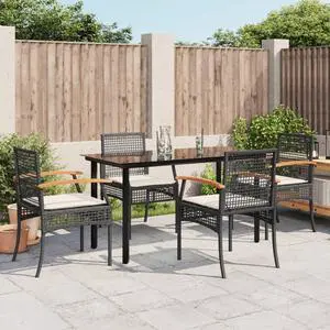 vidaXL Patio Dining Set with Cushions Furniture 5 Piece Black Poly Rattan