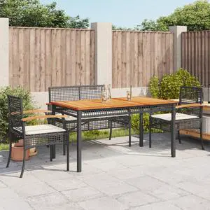 vidaXL Patio Dining Set with Cushions Furniture 5 Piece Black Poly Rattan