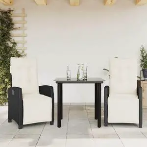 vidaXL Patio Dining Set with Cushions Garden Furniture 3 Piece Black Poly Rattan