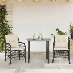 vidaXL Bistro Set with Cushions Outdoor Furniture 3 Piece Black Poly Rattan