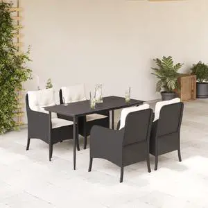 vidaXL Patio Dining Set with Cushions Garden Furniture 5 Piece Black Poly Rattan