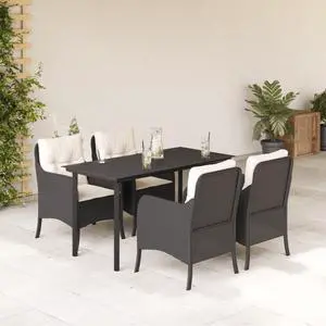 vidaXL Patio Dining Set with Cushions Garden Furniture 5 Piece Black Poly Rattan