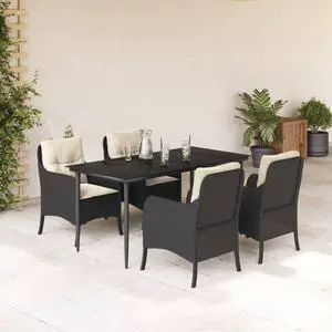 vidaXL Patio Dining Set with Cushions Garden Furniture 5 Piece Black Poly Rattan