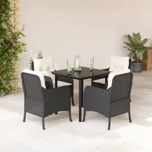 vidaXL Patio Dining Set with Cushions Garden Furniture 5 Piece Black Poly Rattan