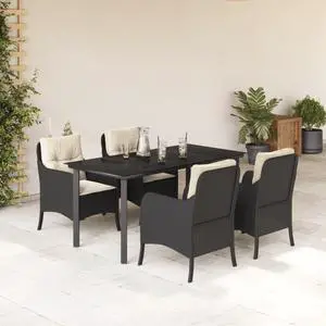 vidaXL Patio Dining Set with Cushions Garden Furniture 5 Piece Black Poly Rattan