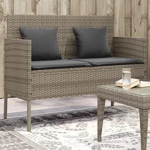 vidaXL Patio Bench with Cushions Outdoor Loveseat Furniture Gray Poly Rattan