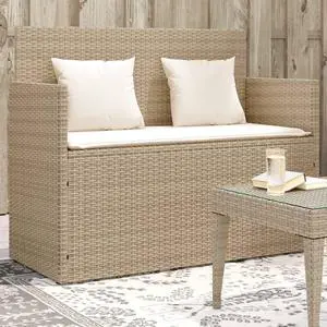 vidaXL Patio Bench with Cushions Outdoor Loveseat Furniture Beige Poly Rattan