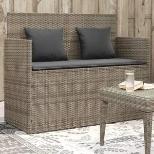 vidaXL Patio Bench with Cushions Outdoor Loveseat Furniture Gray Poly Rattan