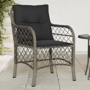 vidaXL Patio Chairs with Cushions Outdoor Furniture 2 Pcs Gray Poly Rattan