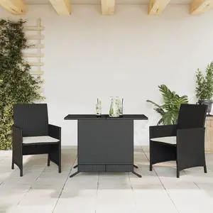 vidaXL Bistro Set with Cushions Patio Furniture 3 Piece Black Poly Rattan