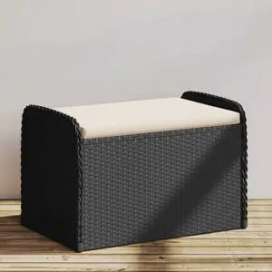 vidaXL Storage Bench with Cushion Outdoor Garden Furniture Black Poly Rattan