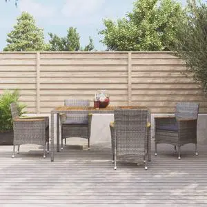 vidaXL Patio Dining Set with Cushions Outdoor Furniture 5 Piece Gray Poly Rattan