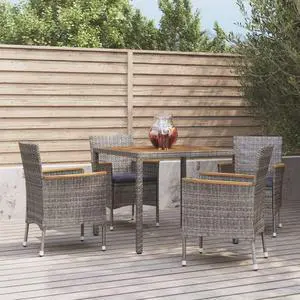 vidaXL Patio Dining Set with Cushions Outdoor Furniture 5 Piece Gray Poly Rattan