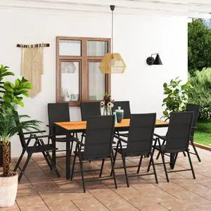 vidaXL Patio Dining Set 9 Piece Black and Brown Outdoor Garden Balcony Dinner