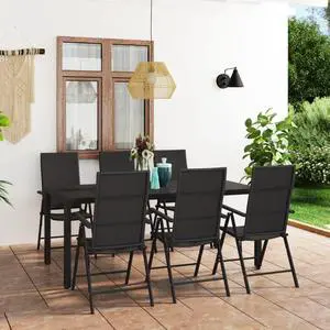 vidaXL Patio Dining Set 7 Piece Black Outdoor Garden Balcony Dinner Chair