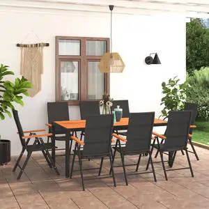 vidaXL Patio Dining Set 9 Piece Black and Brown Outdoor Garden Balcony Dinner