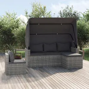 vidaXL Patio Sofa Set with Cushions Outdoor Furniture 4 Piece Gray Poly Rattan