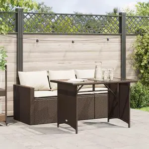 vidaXL Patio Dining Set with Cushions Garden Furniture 2 Piece Brown Poly Rattan