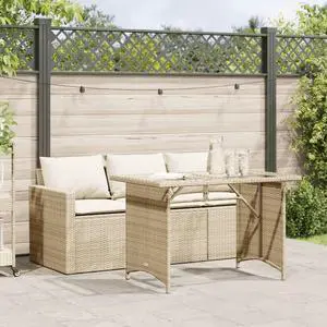vidaXL Patio Dining Set with Cushions Garden Furniture 2 Piece Beige Poly Rattan