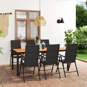 vidaXL Patio Dining Set 7 Piece Black and Brown Outdoor Garden Balcony Dinner