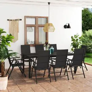 vidaXL Patio Dining Set 9 Piece Black Outdoor Garden Balcony Dinner Chair
