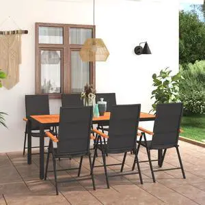 vidaXL Patio Dining Set 7 Piece Black and Brown Outdoor Garden Balcony Dinner
