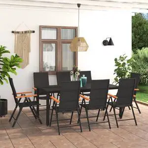 vidaXL Patio Dining Set 9 Piece Black and Brown Outdoor Garden Balcony Dinner