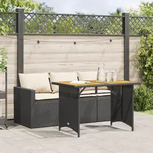 vidaXL Patio Dining Set with Cushions Garden Furniture 2 Piece Black Poly Rattan
