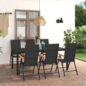 vidaXL Patio Dining Set 7 Piece Black and Brown Outdoor Garden Balcony Dinner