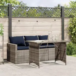 vidaXL Patio Dining Set with Cushions Garden Furniture 2 Piece Gray Poly Rattan