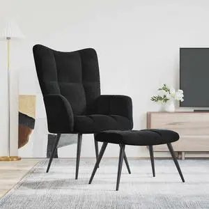 vidaXL Relaxing Chair with a Stool Accent Living Room Furniture Black Velvet
