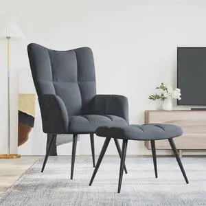 vidaXL Relaxing Chair with a Stool Accent Living Room Furniture Dark Gray Velvet