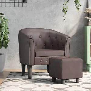 vidaXL Tub Chair with Footstool Accent Barrel Armchair Brown Faux Leather