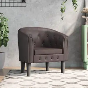 vidaXL Tub Chair Accent Barrel Armchair for Living Room Brown Faux Leather