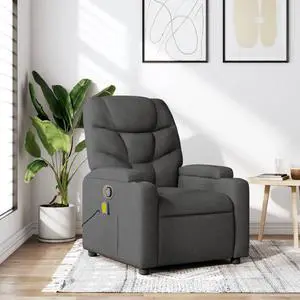 vidaXL Massage Recliner Chair Adjustable Reclining Armchair Dark Gray Fabric