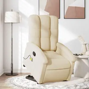 vidaXL Stand up Massage Recliner Chair Power Lift Wingback Armchair Cream Fabric